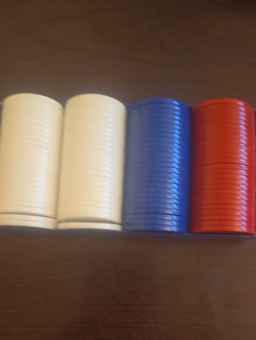 Poker Chips Set - White, Blue & Red Stacks Vintage